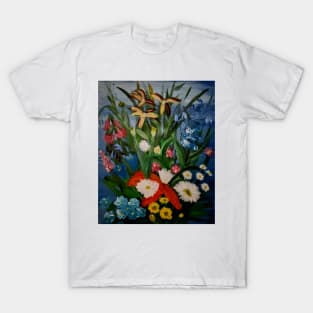 mixed wild flowers in acrylic paint T-Shirt